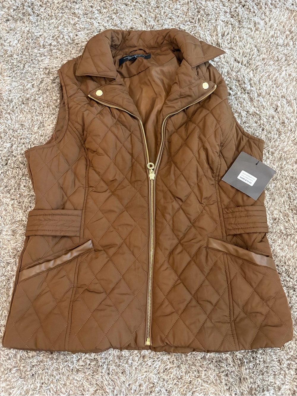 Marc New York Quilted Sleeveless Puffer Vest - Brown with Gold Hardware